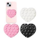 Heart-Shaped Silicone Phone Sticky Grip - Adhesive Back Phone Holder for iPhone & Android, Selfie Mirror Mount with Strong Suction Cup, Hands-Free Grip for Phone Case (Pink, White, Black)