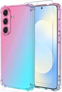 Osophter for Samsung S25 FE Case: with 1pcs Screen Protector two color gradient reinforced corner TPU shock absorption flexible Cell Phone Cover for Galaxy S25 FE(Pink Teal)