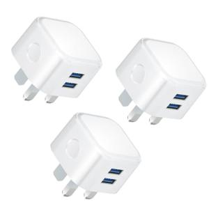 3-Pack Dual Port USB UK Phone Chargers