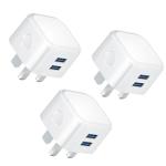 3-Pack Dual Port USB UK Phone Chargers