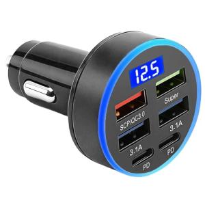 6-in-1 Super Fast Car Charger with LED Display