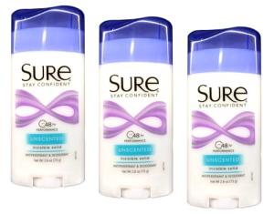 Sure Invisible Solid Unscented Deodorant, 3-Pack