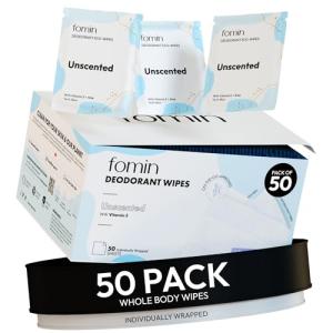 FOMIN 50-Pack Travel Deodorant Wipes - Unscented