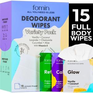 FOMIN pH Balanced Travel Deodorant Wipes - 15 Pack