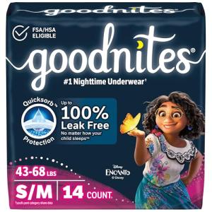 Goodnites Girls’ Nighttime Bedwetting Underwear, Size S/M