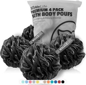 4 Pack Black Shower Puff with Bamboo Charcoal