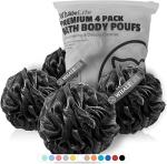 4 Pack Black Shower Puff with Bamboo Charcoal