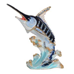 Hand-Painted Blue Marlin Jewelry Box with Hinged Lid