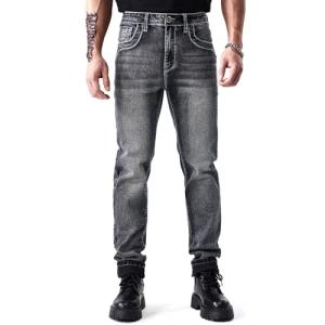 Embroidered Classic Fit Black Denim Work Pants
