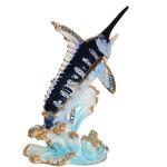 Hand-Painted Blue Marlin Jewelry Box with Hinged Lid