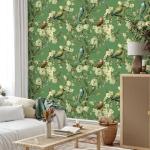 Green Floral Peel and Stick Vintage Wallpaper