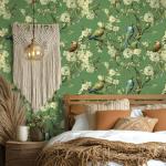 Green Floral Peel and Stick Vintage Wallpaper