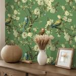 Green Floral Peel and Stick Vintage Wallpaper