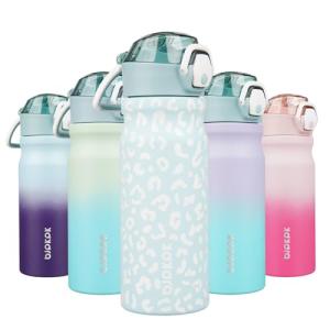 Light Blue Leopard Insulated Water Bottle with Straw