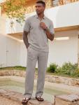 Trendy Khaki Men's Summer Vacation Outfit Set