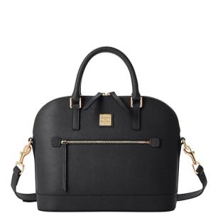 Saffiano Domed Zip Satchel Crossbody Bag - Black