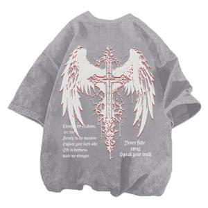 Vintage Goth Punk Oversized Graphic Tee - Light Gray