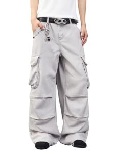 Stylish Grey Denim Baggy Cargo Pants for Men
