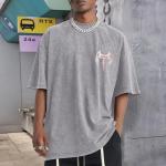 Vintage Goth Punk Oversized Graphic Tee - Light Gray