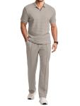 Trendy Khaki Men's Summer Vacation Outfit Set