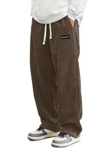 Hidkat Men's Brown Wide Leg Casual Pants
