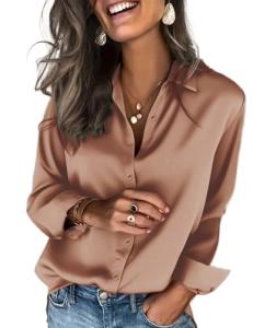 Elegant Silk Satin Button-Up Blouse for Women