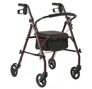 Burgundy Rollator Walker with Seat and Adjustable Handles