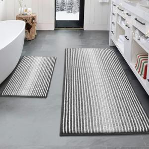 Non-Slip Chenille Bathroom Mats Set, Gray