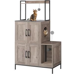 HOOBRO 2-in-1 Cat Litter Box Furniture with Toys