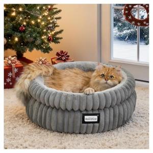 Washable Round Plush Cat Bed for Indoor Cats