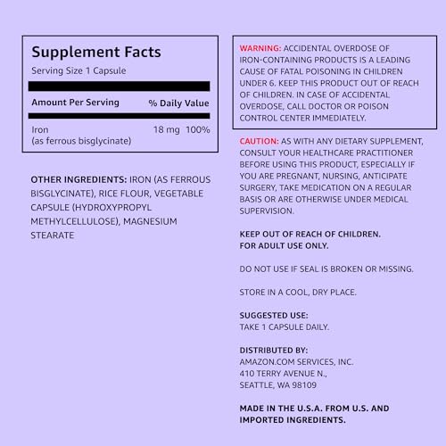 Amazon Elements Iron 18mg - Boost Red Blood Cells - 2 Pack