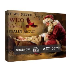 Christmas Jesus Nativity Puzzles for Adults 1000 Pieces, Religious Holiday Santa Claus Jigsaw Puzzles, Art Christian Xmas Puzzles