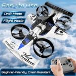 2-in-1 Flying Car & Stunt Drone - Mini Indoor Drone, 2 in 1 RC Quadcopter & Flying Car Toys, 2.4Ghz Remote Control 4WD Stunt Car 3 Speeds Adjustable, Birthday Xmas Gifts for Kids 8-12 (White)
