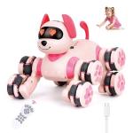 HuiJuKeJi Smart Interactive Robot Dog Toy - Easy Programmable Remote Control Robotic Pet with Gesture Sensing 8WD 360° Stunts, LED Eyes Dancing & Music RC Cars, Birthday Gift for Kids Ages 3-8