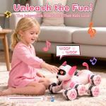 HuiJuKeJi Smart Interactive Robot Dog Toy - Easy Programmable Remote Control Robotic Pet with Gesture Sensing 8WD 360° Stunts, LED Eyes Dancing & Music RC Cars, Birthday Gift for Kids Ages 3-8