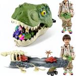 Infistaky Dinosaur Toys Shoulder Bag with Rolling Wheels & Launch Tracks & Educational Storage Box, 3-in-1 Jurassic Toy Set for Kids 3+, Playset Gift for Toddler Boys & Girls（Tyrannosaurus rex）