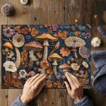 Vintage Mushroom Puzzles for Adults 1000 Pieces, Nature Mushroom Forest Flower Puzzle Art, Unique Plant Jigsaw Puzzle Retro, Impossible Challenging Puzzles for Adults