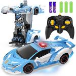 FDJ RC Cars - Transform Remote Control Car, 2.4Ghz 1:18 Scale Transforming Police Car Toy with Flashing Light, One Button Deformation 360 Degree Rotating Drifting Kids Toys Car for Boys Girls