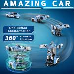 FDJ RC Cars - Transform Remote Control Car, 2.4Ghz 1:18 Scale Transforming Police Car Toy with Flashing Light, One Button Deformation 360 Degree Rotating Drifting Kids Toys Car for Boys Girls