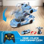FDJ RC Cars - Transform Remote Control Car, 2.4Ghz 1:18 Scale Transforming Police Car Toy with Flashing Light, One Button Deformation 360 Degree Rotating Drifting Kids Toys Car for Boys Girls