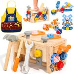TONZE Kids Tool Set with Apron, Wooden Toddler Tool Bench Box Montessori Toys for 2 3 4 Year Old Boys Girls, 39 PCS Educational Construction Toys Pretend Play Toddler Toys 3 4 5 Year Old Birthday Gift