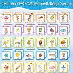 CVC Word Games Kindergarten, Memory Games for Kids Ages 4-8 & Matching Games for Toddlers 3-5, 60 PCS Phonics Games Flash Cards, Educational Toys Homeschool Supplies for Boys and Girls