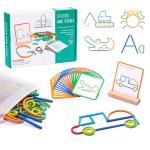 142pcs Wooden Pattern Blocks Montessori Smart Sticks Wooden Tangram Puzzle STEM Toy Activities Preschool Brain Teaser Montessori Toys Gift for 3 4 5 Years Old Kids Boys Girls