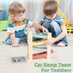 Vanplay Car Ramp Toys for One Year Old Boy Birthday Gifts, Wooden Montessori Toys for 1 2 Year Old, Race Track Truck Toy with 4 Mini Cars, First Christmas Birthday Gifts for Toddlers 1-3-2-4