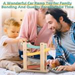 Vanplay Car Ramp Toys for One Year Old Boy Birthday Gifts, Wooden Montessori Toys for 1 2 Year Old, Race Track Truck Toy with 4 Mini Cars, First Christmas Birthday Gifts for Toddlers 1-3-2-4