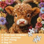 Highland Cow Puzzles for Adults 1000 Pieces, PICKFORU Blossom Calf Puzzle, Flower Garden Cute Cow Floral Themed, Heart Animal Plant Nature Puzzles for Adults