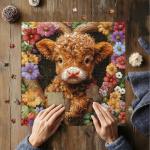 Highland Cow Puzzles for Adults 1000 Pieces, PICKFORU Blossom Calf Puzzle, Flower Garden Cute Cow Floral Themed, Heart Animal Plant Nature Puzzles for Adults
