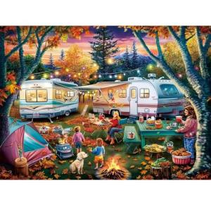 300 Piece Puzzle for Adult,Fall RV Camping Puzzle for Kids Adult Seniors,Jigsaw Puzzle with Moon Campfire Night for Kids Ages 10-12,Gifts Halloween Thanksgiving Christmas Family Games Lovers,20.5*15In