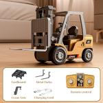 BRRRRT 1/64 RC Forklift Toy 7 Channel 2 Mode Mini Remote Control Forklift Truck with Rechargeable Battery, 2 in 1 Transformable Lift Fork & Hook with Lights & Sounds for Adults Kids Boys and Girls