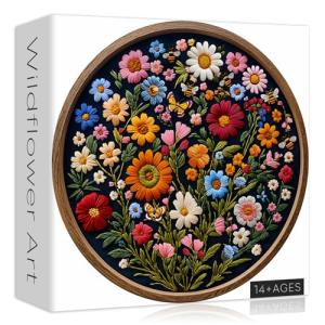 Vintage Wildflower Puzzles for Adults 1000 Pieces, Round Butterfly Bee Plant Puzzle Nature Art, Circle Pretty Flower Garden Jigsaw Puzzle, Retro Aesthetic Floral Puzzle